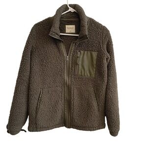 Abercrombie Fitch Soft AF Sherpa Fleece Jacket Olive Green Full Zip Women's XS